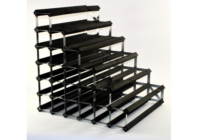 Double depth 54 bottle understairs wine rack - Black stain wood - Galvanised metal image